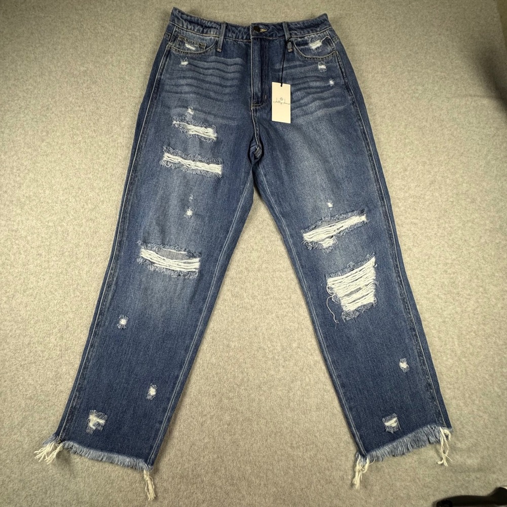 Jelly Jeans Womens Distressed High Rise Straight Leg Blue Denim Jeans Size 9 NEW